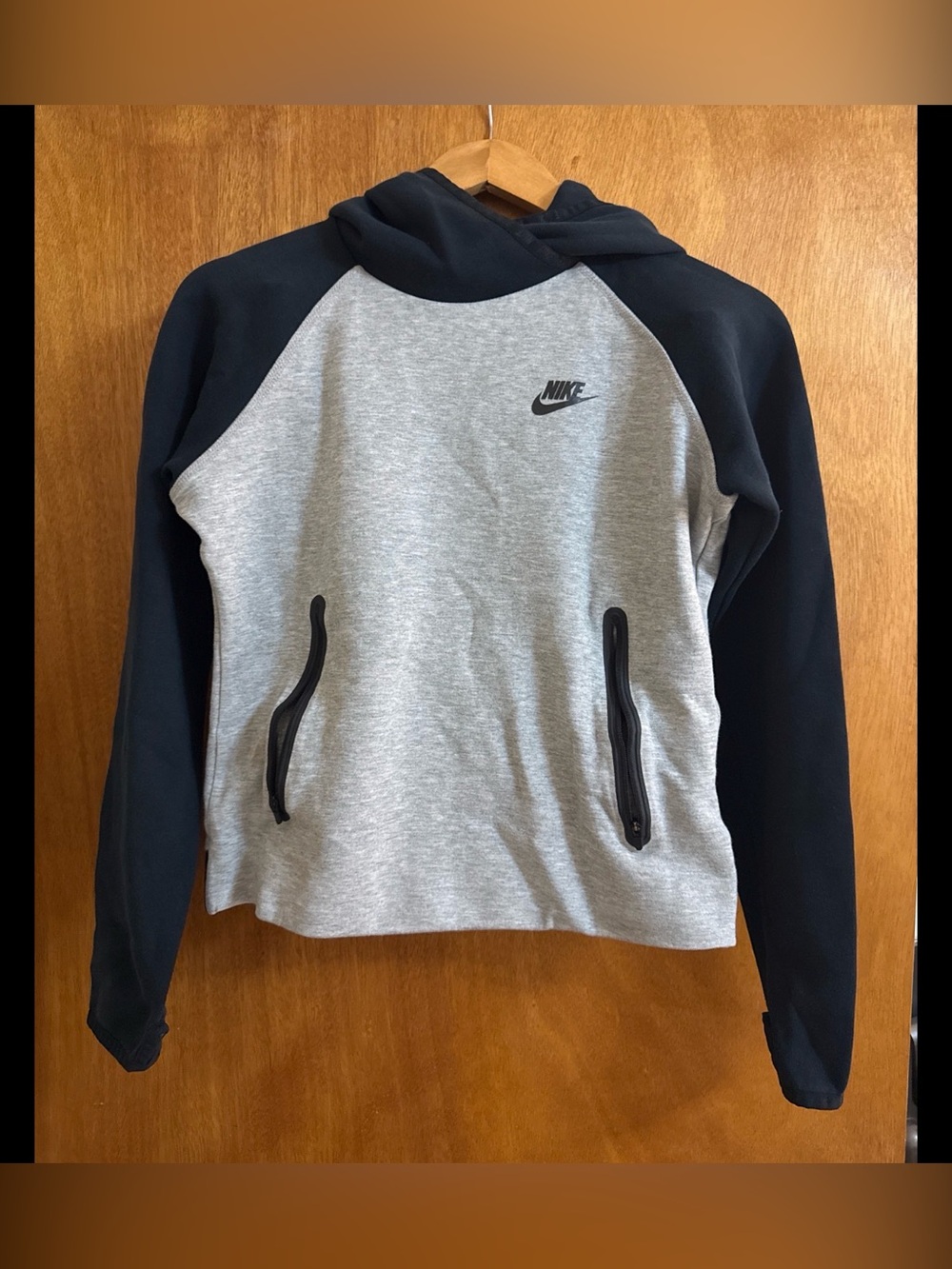 Nike Tech Fleece Pullover Hoodie Size Asian W-M (US S) in Gray Black Zip Pocket
